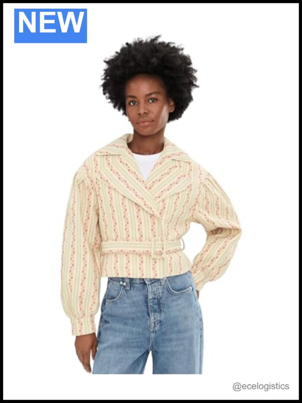 Cropped Belted Trench Coat Long Sleeve Cotton Blend Snap Front